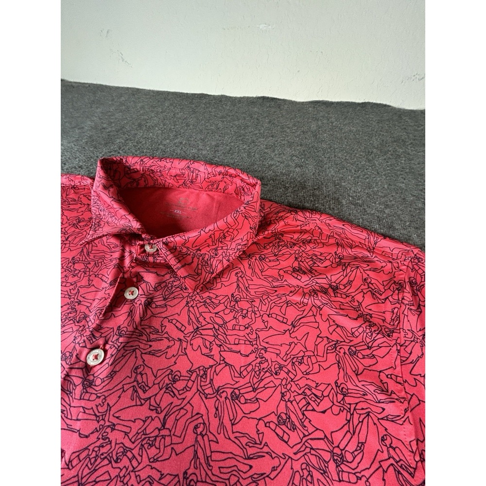Southern Tide Mens XXL Tide Performance Polo Scuba Sharks Pink Red Stretch